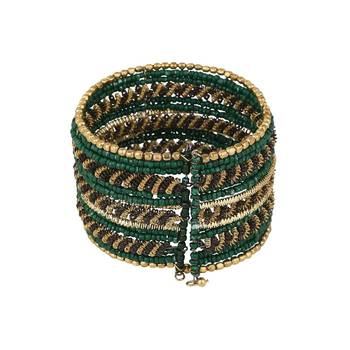 Contemporary Heavy Green Colored Beads Studded Choker Set with Slip-On Bracelet for Girls and Women. 4