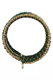 Contemporary Heavy Green Colored Beads Studded Choker Set with Slip-On Bracelet for Girls and Women.