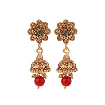 Statement Gold Plated Floral Design with Stone and Pearl Studded Choker Set with Earring for Girls and Women 5