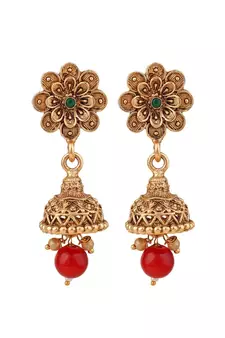 Statement Gold Plated Floral Design with Stone and Pearl Studded Choker Set with Earring for Girls and Women