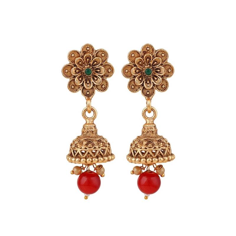 Statement Gold Plated Floral Design with Stone and Pearl Studded Choker Set with Earring for Girls and Women