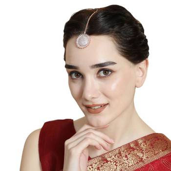 Rose Gold Plated American Diamond Sun shaped Studded Statement Maang-tikka for Girls and Women 1