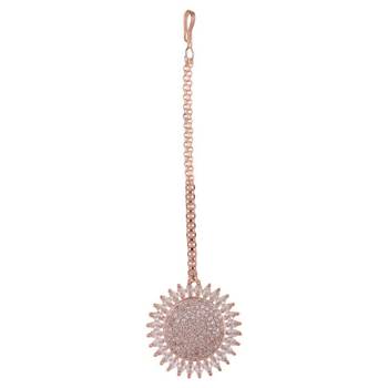 Rose Gold Plated American Diamond Sun shaped Studded Statement Maang-tikka for Girls and Women 3
