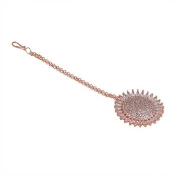 Rose Gold Plated American Diamond Sun shaped Studded Statement Maang-tikka for Girls and Women 4