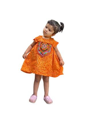 Aglare cotton bandhni frock ,,frocks for girls,, frocks for kids, frocks.Yellow 1