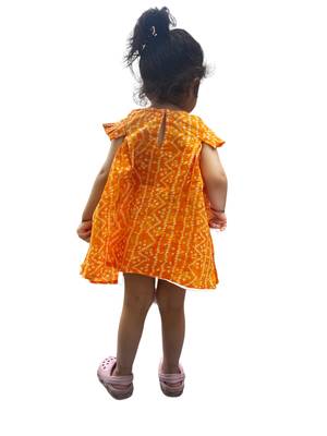 Aglare cotton bandhni frock ,,frocks for girls,, frocks for kids, frocks.Yellow 2