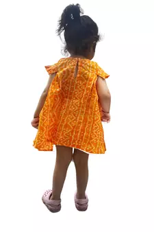 Aglare cotton bandhni frock ,,frocks for girls,, frocks for kids, frocks.Yellow
