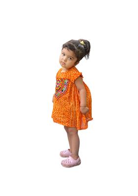 Aglare cotton bandhni frock ,,frocks for girls,, frocks for kids, frocks.Yellow 3