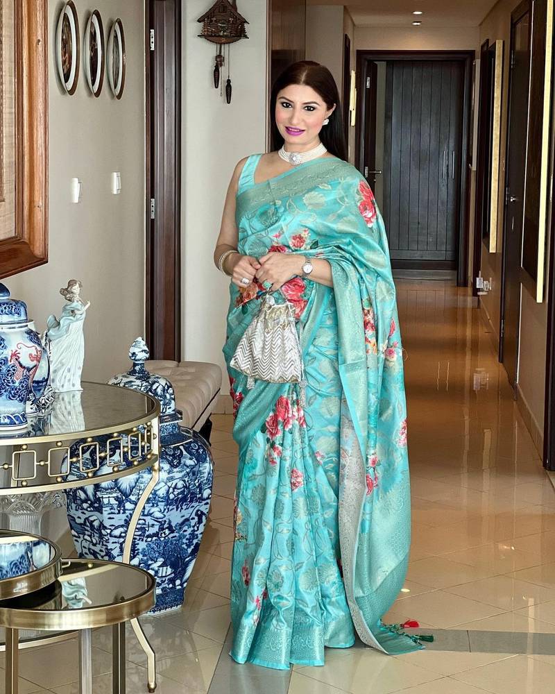 SKY BLUE  BEAUTIFUL DIGITAL  PRINT SAREE 