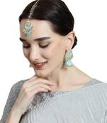 Enameled Pink Color Gold Plated Kundan and Pearl Studded Maangtika and Jhumka Earring for Girls and Women