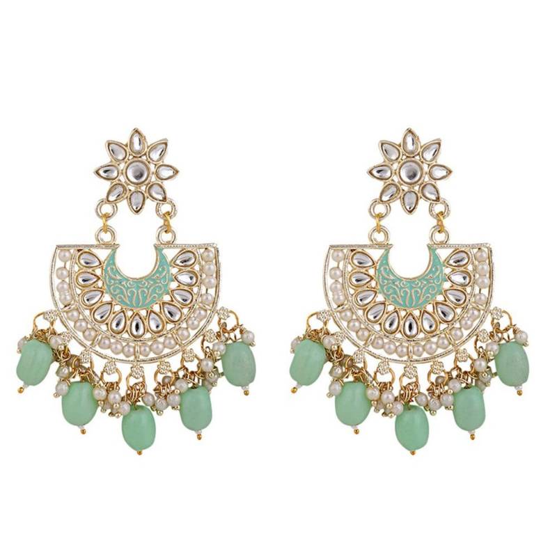 Gold Plated Kundan and Pearl Studded Chandbali Maang-tikka and Earring for Girls and Women