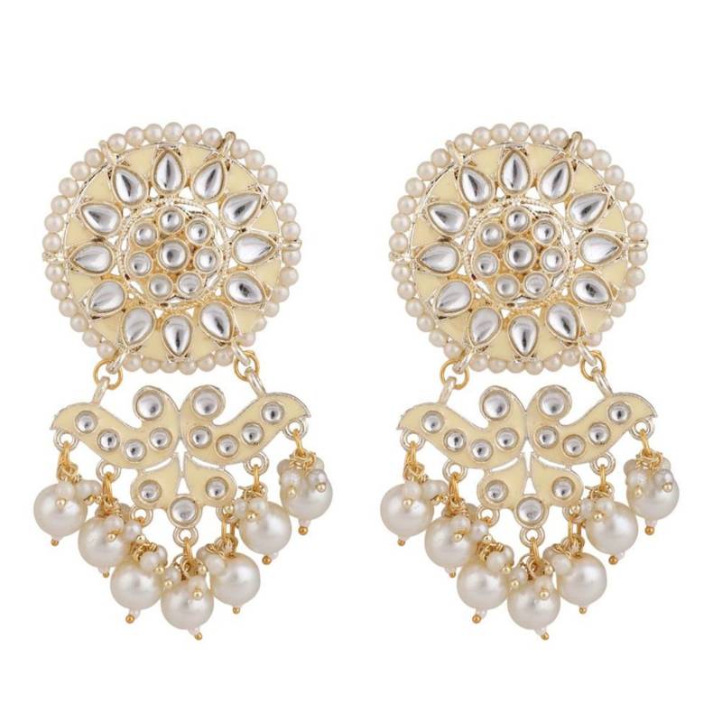 Gold Plated Kundan and Pearl Stuuded Maang-tikka and Earring for Girls and Women