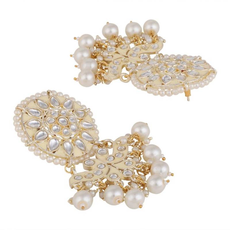 Gold Plated Kundan and Pearl Stuuded Maang-tikka and Earring for Girls and Women