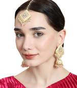 Gold Plated Diamond Shape Stone studded Maang-tikka and Earring for Girls and Women