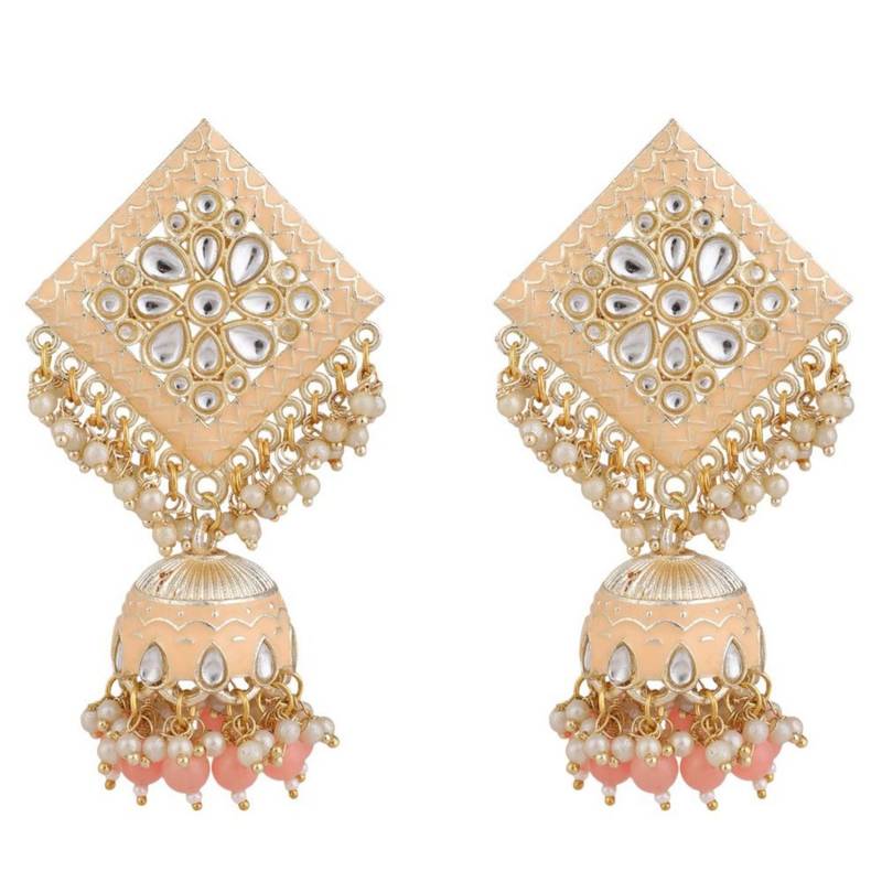Gold Plated Diamond Shape Stone studded Maang-tikka and Earring for Girls and Women