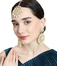 Gold Plated Kundan and Pearl Studded Chandbali Maang-tikka and Jhumka Earring for Girls and Women