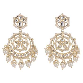 Gold Plated Kundan and Pearl Studded Chandbali Maang-tikka and Jhumka Earring for Girls and Women 3