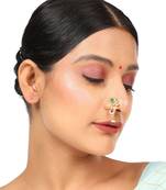 Ethnic Gold Plated Multicolor Stone and Pearl Studded Maharashtran Nath or Nose Ring for Girls and Women.