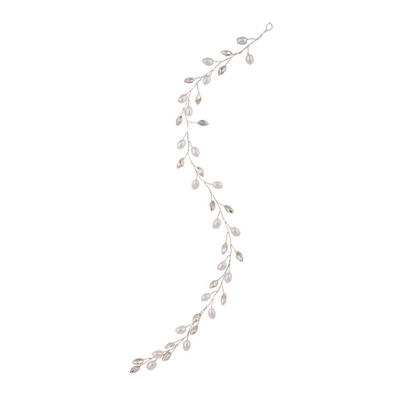 Contemporary Silver Plated Leaf Design Peal Studded Foldable Hair Accessory for Women and Girls