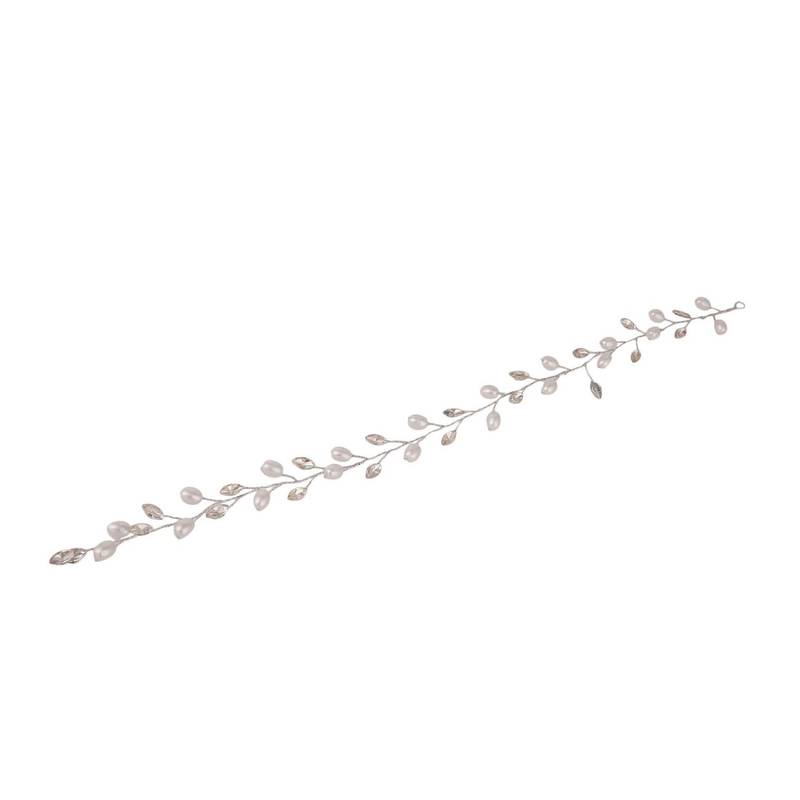 Contemporary Silver Plated Leaf Design Peal Studded Foldable Hair Accessory for Women and Girls