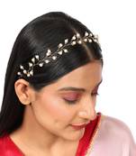 Statement Gold Plated Leaf Design Peal Studded Foldable Hair Accessory for Women and Girls