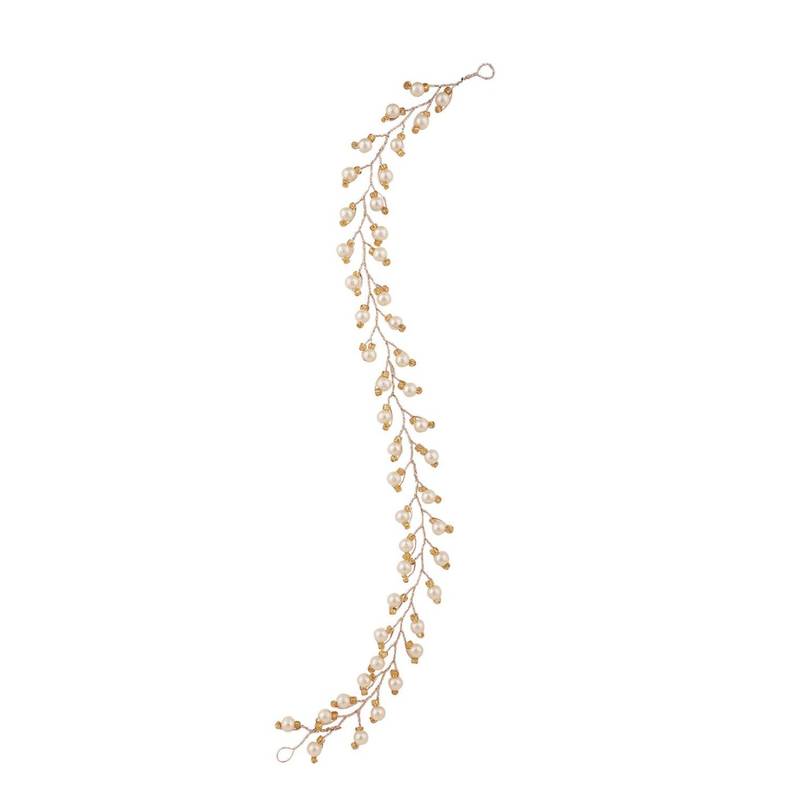 Statement Gold Plated Leaf Design Peal Studded Foldable Hair Accessory for Women and Girls
