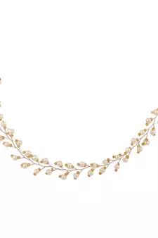 Statement Gold Plated Leaf Design Peal Studded Foldable Hair Accessory for Women and Girls
