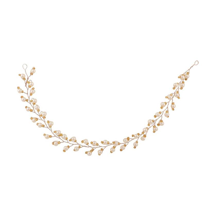 Statement Gold Plated Leaf Design Peal Studded Foldable Hair Accessory for Women and Girls