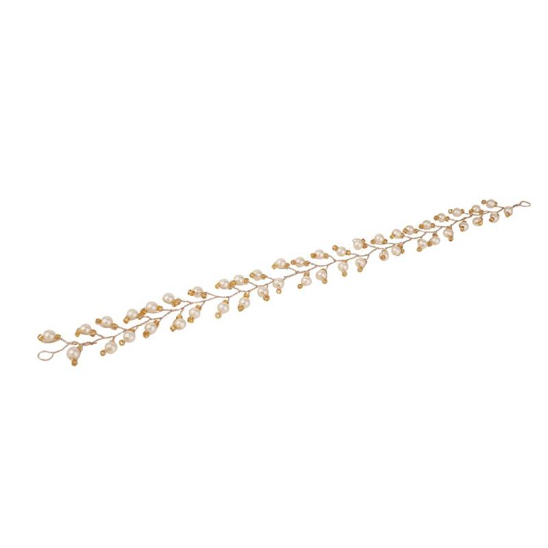 Statement Gold Plated Leaf Design Peal Studded Foldable Hair Accessory for Women and Girls