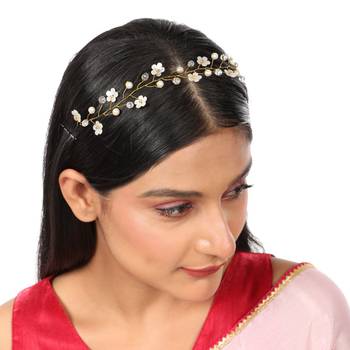 Statement Gold Plated Floral Design Peal Studded Foldable Hair Accessory for Women and Girls 1
