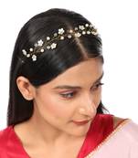 Statement Gold Plated Floral Design Peal Studded Foldable Hair Accessory for Women and Girls