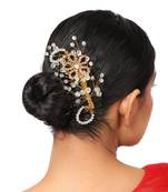 Statement Gold Plated Pearl Studded Floral Design Foldable Hair Accessory with comb for Women and Girls