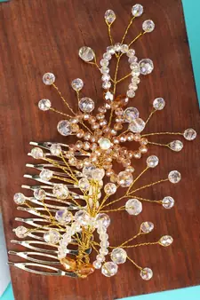 Statement Gold Plated Pearl Studded Floral Design Foldable Hair Accessory with comb for Women and Girls