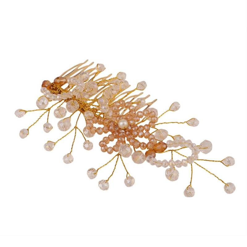 Statement Gold Plated Pearl Studded Floral Design Foldable Hair Accessory with comb for Women and Girls