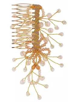 Statement Gold Plated Pearl Studded Floral Design Foldable Hair Accessory with comb for Women and Girls