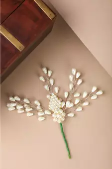 Contemporary Silver Plated Leaf Shaped White colored Pearl Studded Foldable Hair Accessory for Women and Girls