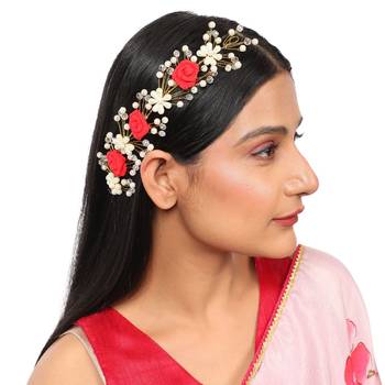 Statement Gold Plated Rose and Pearl Studded Foldable Hair Accessory for Women and Girls 1