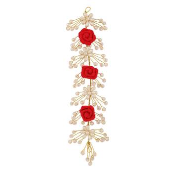 Statement Gold Plated Rose and Pearl Studded Foldable Hair Accessory for Women and Girls 3