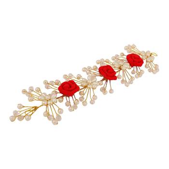 Statement Gold Plated Rose and Pearl Studded Foldable Hair Accessory for Women and Girls 4
