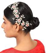 Statement Gold Plated White and Red colored Pearl Studded Floral Design Foldable Hair Accessory for Women and Girls