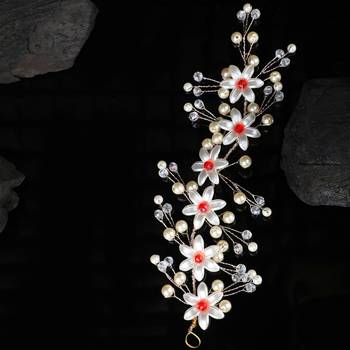 Statement Gold Plated White and Red colored Pearl Studded Floral Design Foldable Hair Accessory for Women and Girls 2