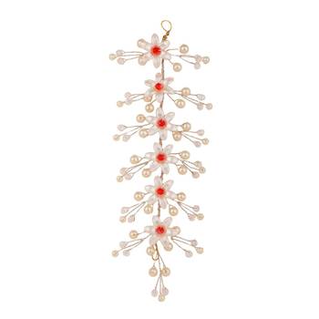 Statement Gold Plated White and Red colored Pearl Studded Floral Design Foldable Hair Accessory for Women and Girls 3