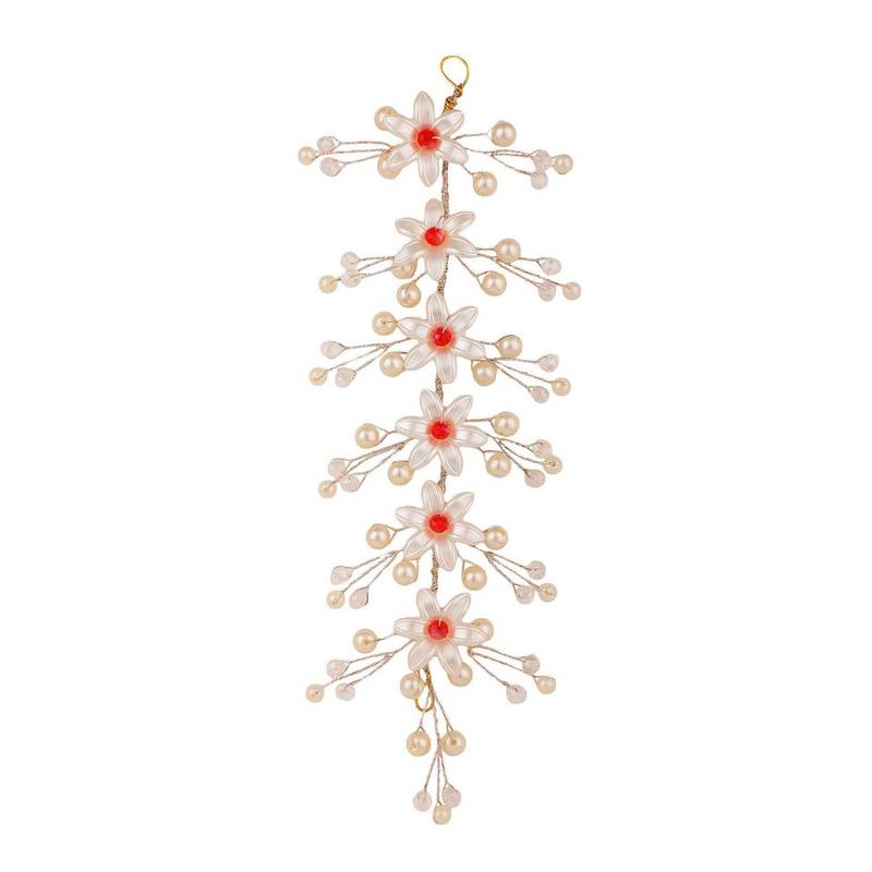 Statement Gold Plated White and Red colored Pearl Studded Floral Design Foldable Hair Accessory for Women and Girls