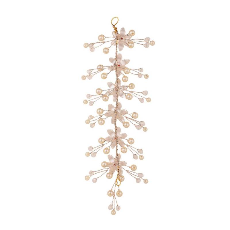 Statement Gold Plated White and Red colored Pearl Studded Floral Design Foldable Hair Accessory for Women and Girls
