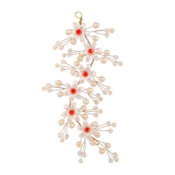 Statement Gold Plated White and Red colored Pearl Studded Floral Design Foldable Hair Accessory for Women and Girls 5