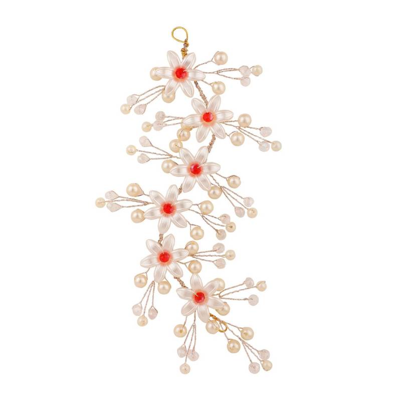 Statement Gold Plated White and Red colored Pearl Studded Floral Design Foldable Hair Accessory for Women and Girls