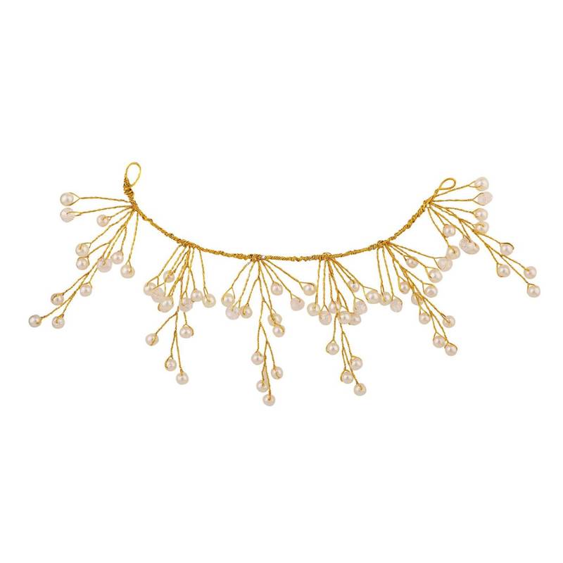 Statement Gold Plated 6 leaf Shaped Pearl Studded Floral Design Foldable Hair Accessory for Women and Girls