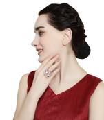 Rose Gold American Diamond Studded Floral Shaped Statement Cocktail Ring for Girls and Women