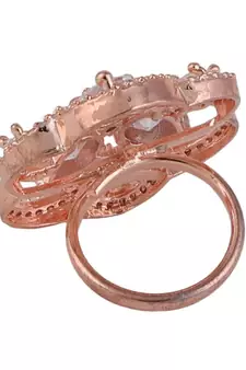 Rose Gold American Diamond Studded Floral Shaped Statement Cocktail Ring for Girls and Women