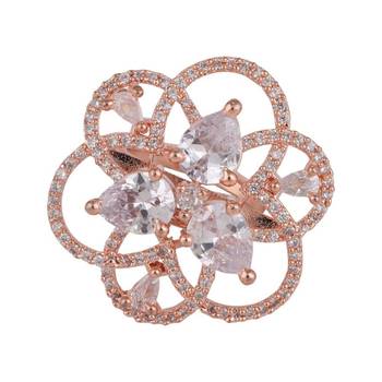 Rose Gold American Diamond Studded Floral Shaped Statement Cocktail Ring for Girls and Women 5